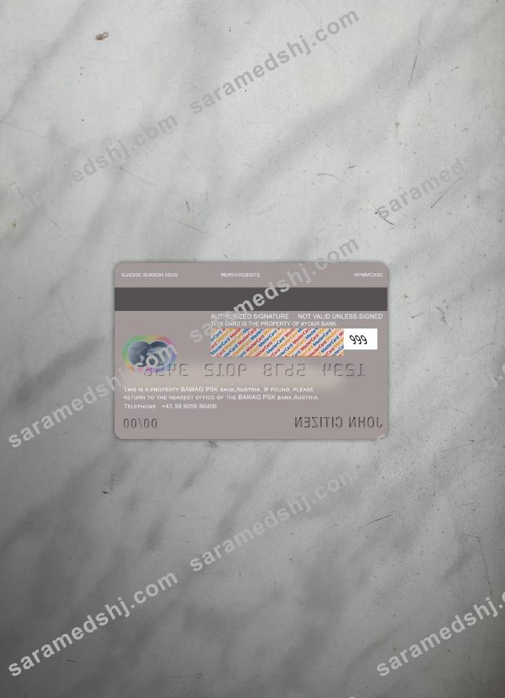 Austria Bawag PSK bank master card photolook back
